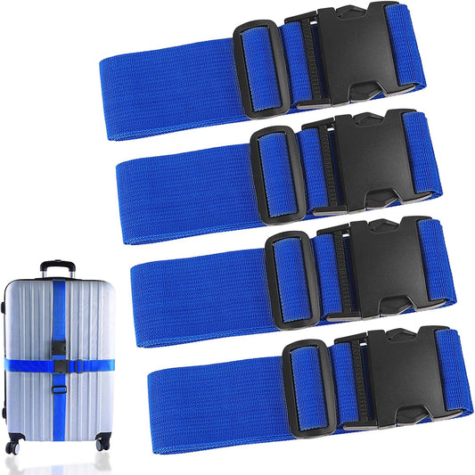 4Pcs Luggage Straps for Suitcase Travel Accessories TSA Approved, 80In Long Belts to Keep Your Suitcase Secure, Adjustable Bag Straps with Quick-Release Buckle for Travel Bag Closure, Blue