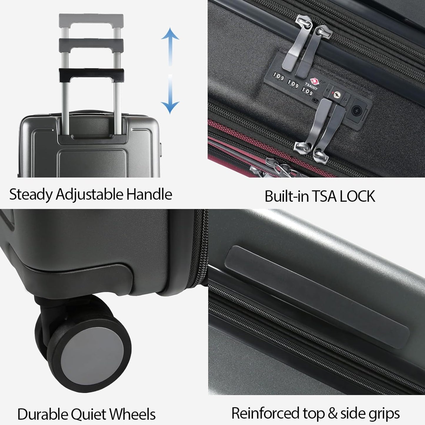 KROSER Hardside Expandable Carry On Luggage 22x14x9 Airline Approved With Front Business Pockets, 20 Inch Suitcases with Wheels, Carry on Suitcase with TSA Lock & USB Port, Black-Dark Red