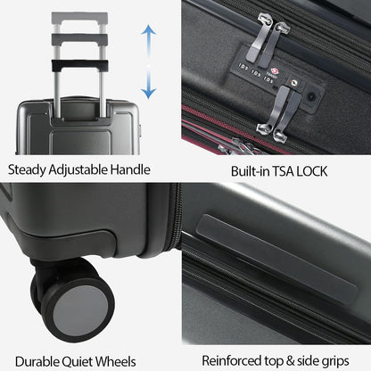 KROSER Hardside Expandable Carry On Luggage 22x14x9 Airline Approved With Front Business Pockets, 20 Inch Suitcases with Wheels, Carry on Suitcase with TSA Lock & USB Port, Black-Dark Red