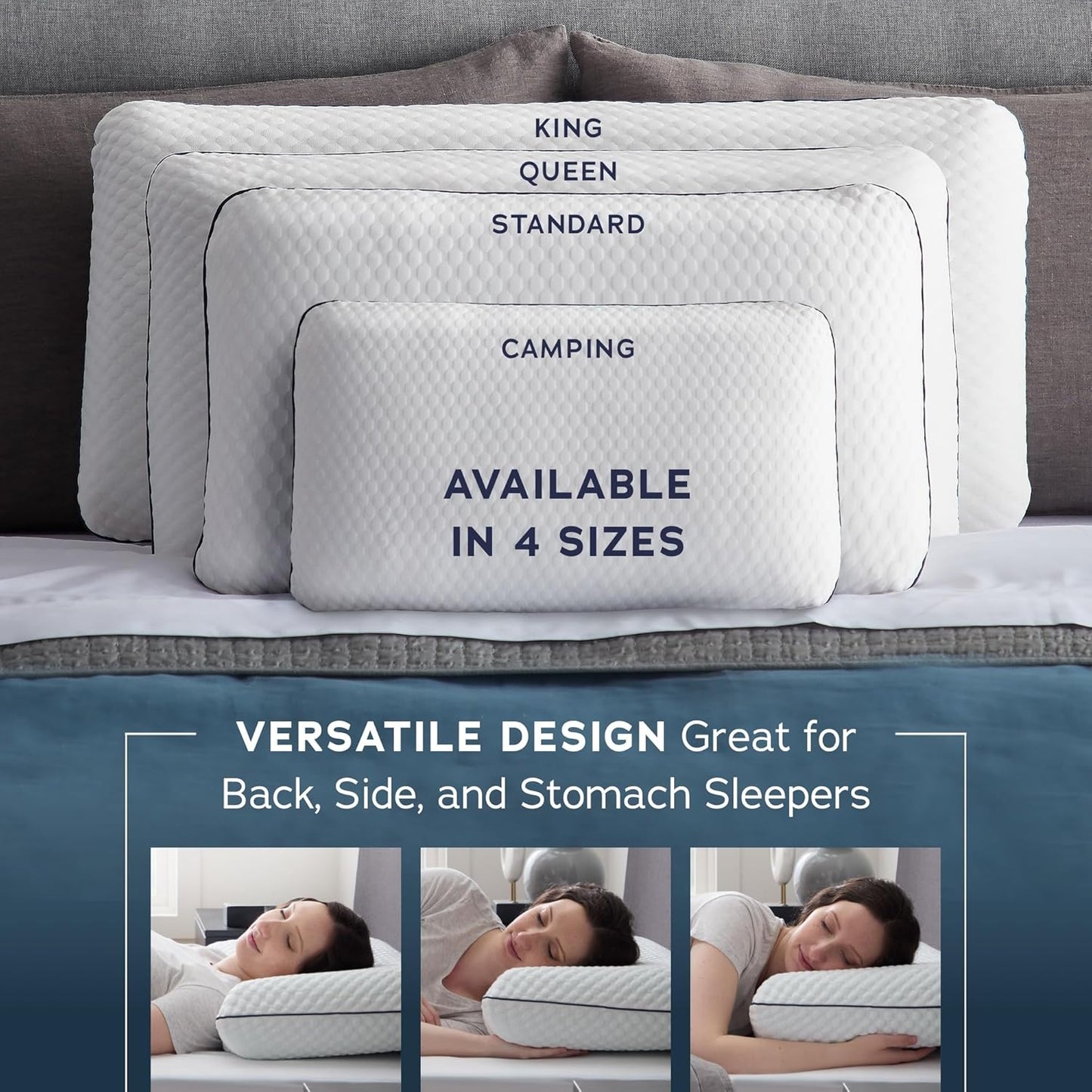 WEEKENDER Gel King Size-1-Pack-Medium Plush Feel-Neck and Shoulder Support-Side, Stomach, and Back Sleepers-Home, Hotel, & Hospital Essentials-CertiPur Certified Memory Foam Pillow, Blue