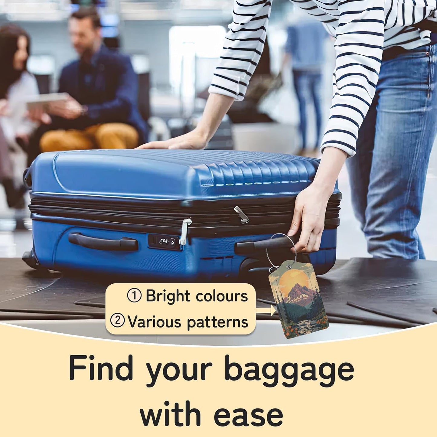 Vintage Mountain Luggage Tag for Suitcase,Forest Lake Design with Privacy Flap Name ID Label Metal Loop, 3 Pack