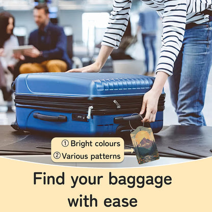 Vintage Mountain Luggage Tag for Suitcase,Forest Lake Design with Privacy Flap Name ID Label Metal Loop, 3 Pack