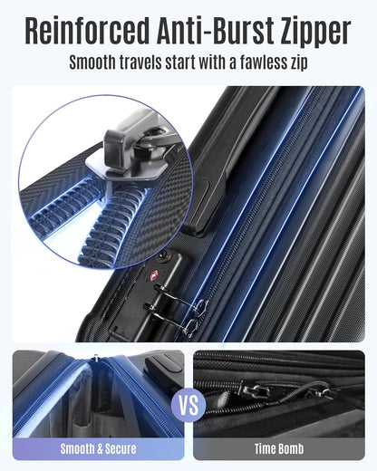 LIGHT FLIGHT Carry On Luggage 22x14x9 Airline Approved, Durable Hard Shell Carry On Suitcases with Wheels, Expandable Hardside Lightweight Travel Luggage with TSA Lock 20 Inch Carry on, Black