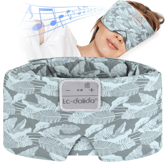 LC-dolida Sleep Mask with Bluetooth Headphones, Extra Large Silk Eye Mask for Sleeping Side Day Sleepers, Sleep Headphones Bluetooth 5.4 for Women Men with Thin Speaker, Blackout, Comfort, Microphone