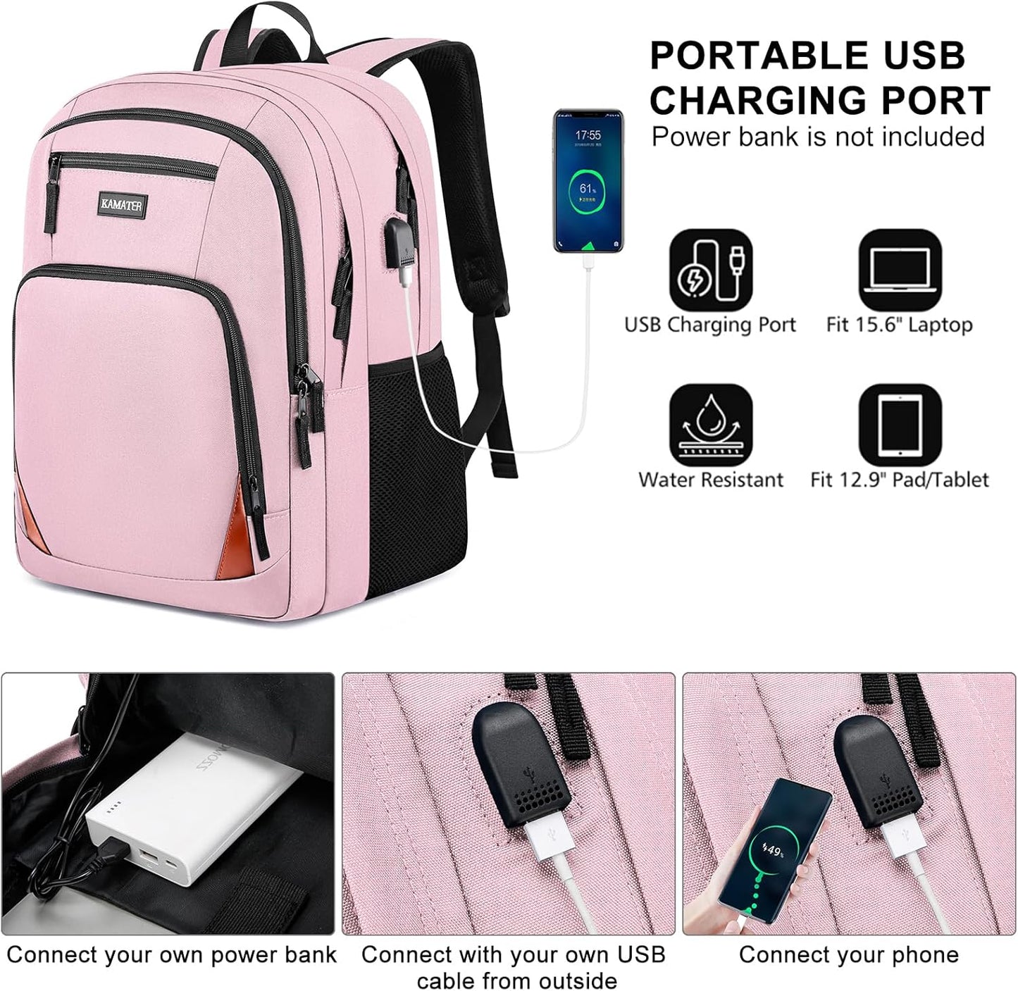 Pink Backpack for School, School BackPack for Teens, Boys and Girls, with 15.6 inch Laptop Bookbag for College High School, Large Computer Back Pack with Compartments for Men & Women