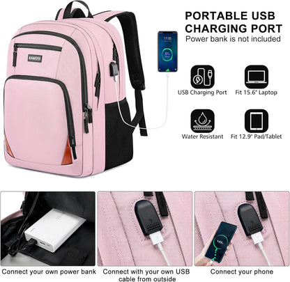 Pink Backpack for School, School BackPack for Teens, Boys and Girls, with 15.6 inch Laptop Bookbag for College High School, Large Computer Back Pack with Compartments for Men & Women