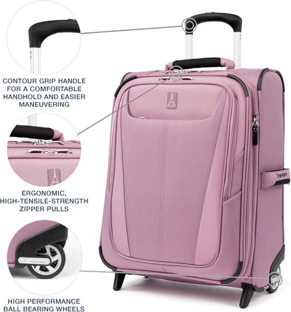 Travelpro Maxlite 5 Softside Expandable Upright 2 Wheel Carry on Luggage, Lightweight Suitcase, Men and Women, Orchid Pink Purple, Carry On 20-Inch
