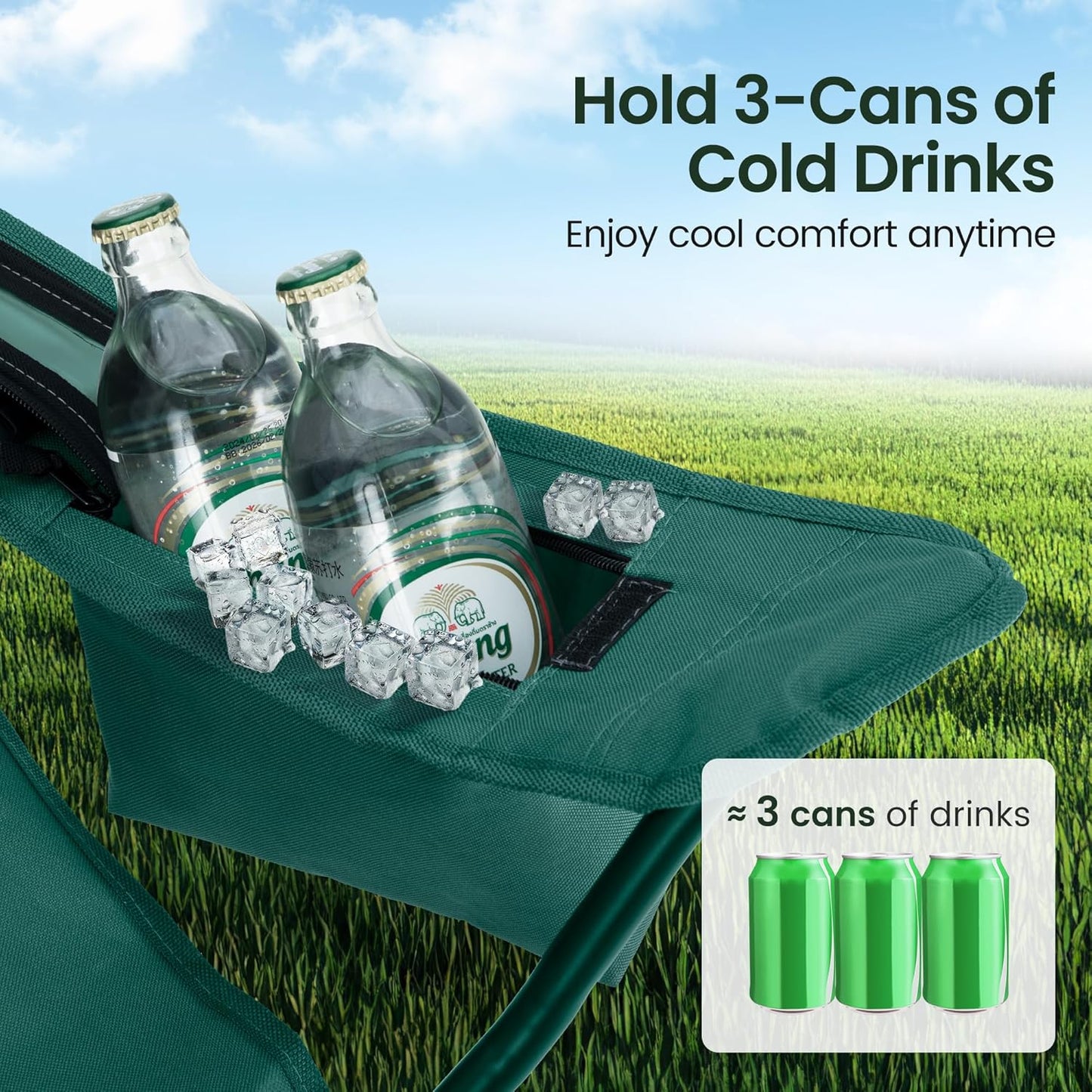 HIGH POINT SPORTS 2 Pack Portable Camping Chair for Adults, Folding Outdoor Camp Chair Lightweight Lawn Chairs Folding Collapsible Chair for Camping, Tailgates, Beach, Green, Support 225lbs