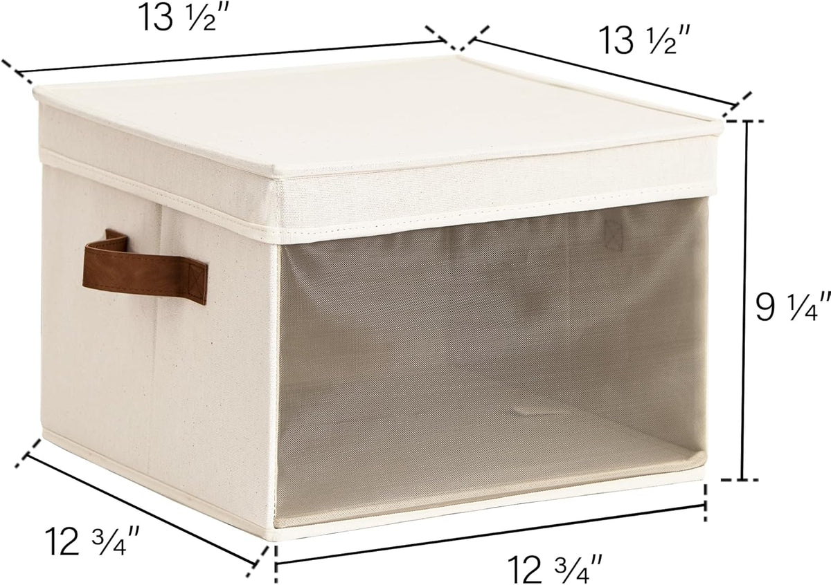 StorageWorks Storage Bins with Lid and Clear Window, Fabric Storage Boxes with Lids, Stackable Basket for Shelves, Closet Organizer and Storage Bins, Beige, Large, 4-Pack