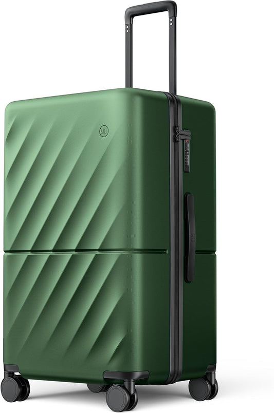 Trunk Luggage 26 Inch, Medium Checked Luggage with Double Spinner Wheels, Anti-Burst Zipper, Hard Case PC Suitcase, Lightweight Travel Luggage, TSA Approved (Seaweed Green, Hudson)