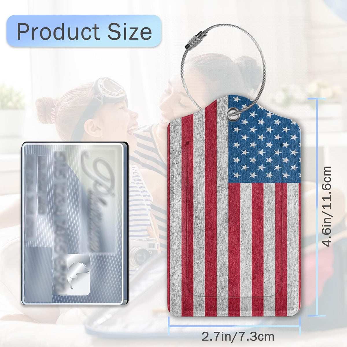 Luggage Tags for Suitcase,American Flag Luggage Tags of Set 2 Leather Identifiers Privacy Cover with Stainless Steel Loop for Women Men Travel Bag Suitcase