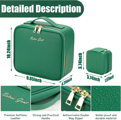 Makeup Travel Train Case with Mirror LED Light 3 Adjustable Brightness Large Cosmetic Bag Portable Storage Adjustable Partition Waterproof Makeup Brushes Make up Jewelry Gift for Women