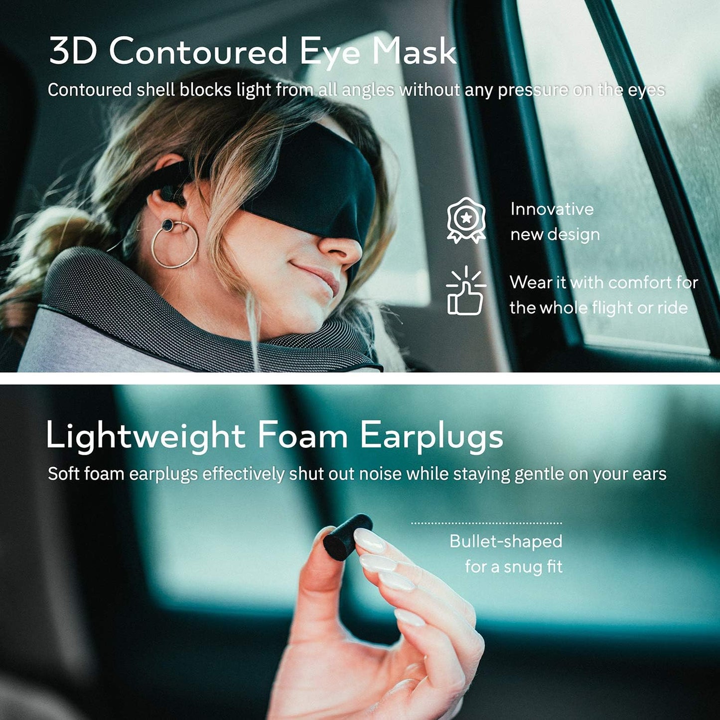 Travel Neck Pillows for Airplanes, Sleeping Essentials for Long haul Flights, 360° Head Support, Car and Airplane Kit with 3D Contoured Eye Mask, Earplugs and Luxury Mesh Bag (Adult, Grey)