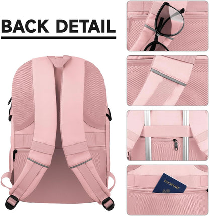 Lapsouno Large Backpack for Women, TSA 17.3 Inch Travel Laptop Backpack with USB Port, College School Business Backpack, Light Pink