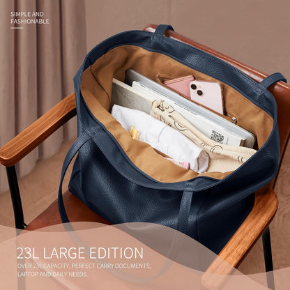 KALIDI Large Tote Bag Vegan Leather Casual Zipper Work Bag Weekender Hobo for Women 23L Oversize Shoulder Travel Purse