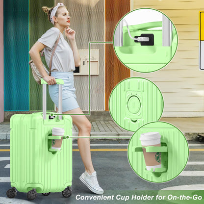 Krute Luggage Sets 2 Piece Suitcase with Spinner Wheels PC+ABS Hardside Suitcases Charging Port TSA Lock Carry On Luggage with Cup Holder 20+28 Inch