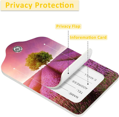 2 Pack Luggage Tags for Suitcases,Stunning Lavender Field Luggage Tag,PU Leather Id Label Luggage Tags with Stainless Steel Loop and Privacy Cover for Women Men Teens Travel