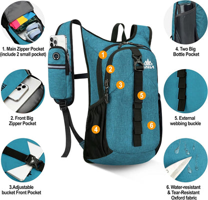 Seektop 15L Small Hiking Backpack for Women Men, Foldable Packable Backpack with Phone Pocket, Lightweight Travel Daypack for Hiking Camping Outdoor (Lake Blue)