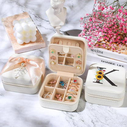 AYGXU Travel Jewelry Box for Women and Girls - Small Case With Initial A-Z - Teacher Gifts