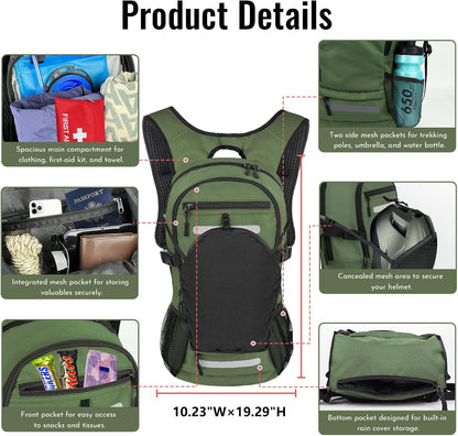 Zavothy 18L Multipurpose Hiking Backpack with 3L Water Bladder – Durable Hydration Backpack with Insulated Bladder Compartment, Hidden Helmet Holder & Rain Cover – for Hiking, Commuting, and Camping