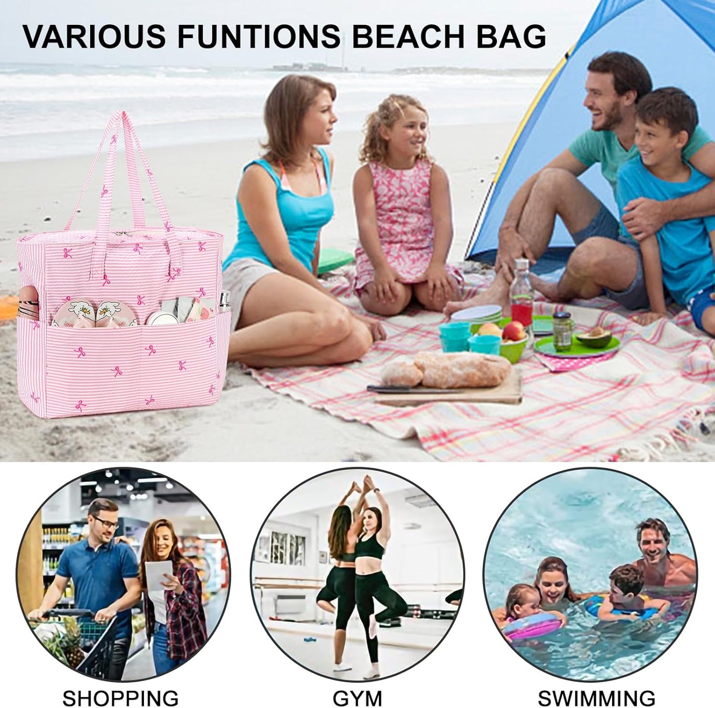 Beach Pool Bags Tote for Women Ladies Large Gym Tote Carry On Bag With Wet Compartment for Weekender Travel Waterproof
