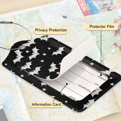 3 Pack PU Leahter Happy Halloween Luggage Tag with Stainless Steel Loop,Travel Suitcase Labels with Privacy Cover ID Label Quickly Spot for Bags