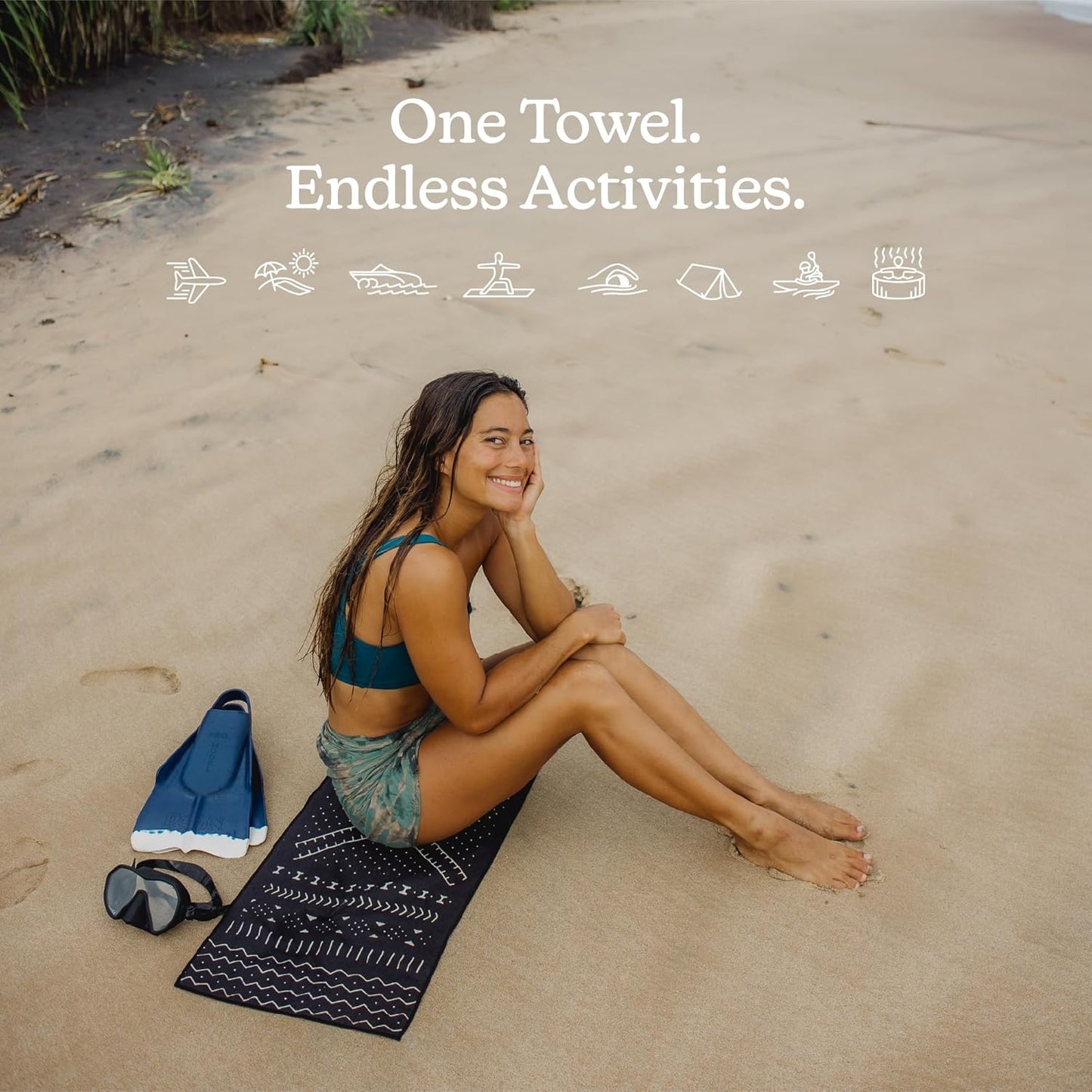 Nomadix Mini Towel - Perfect for Beach, Pool, Travel, Camping, Yoga - Made with Recycled Materials - Super Absorbent - Sand Resistant - Mud Cloth - 16x40