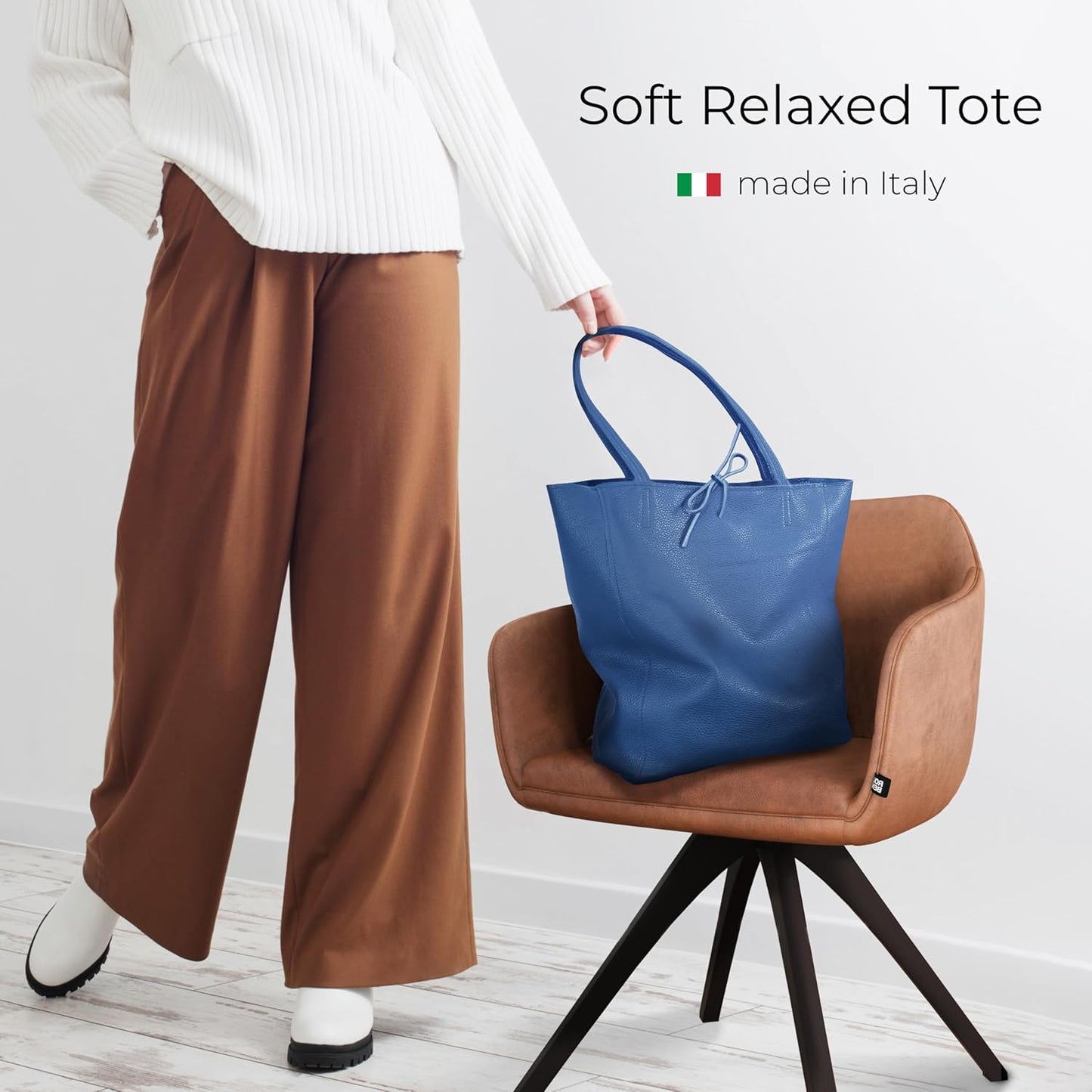 Italian Calf Leather Tote for Women with Zipper, Inner Pocket & Flat Base | Soft Unlined Shopper for Work & Travel