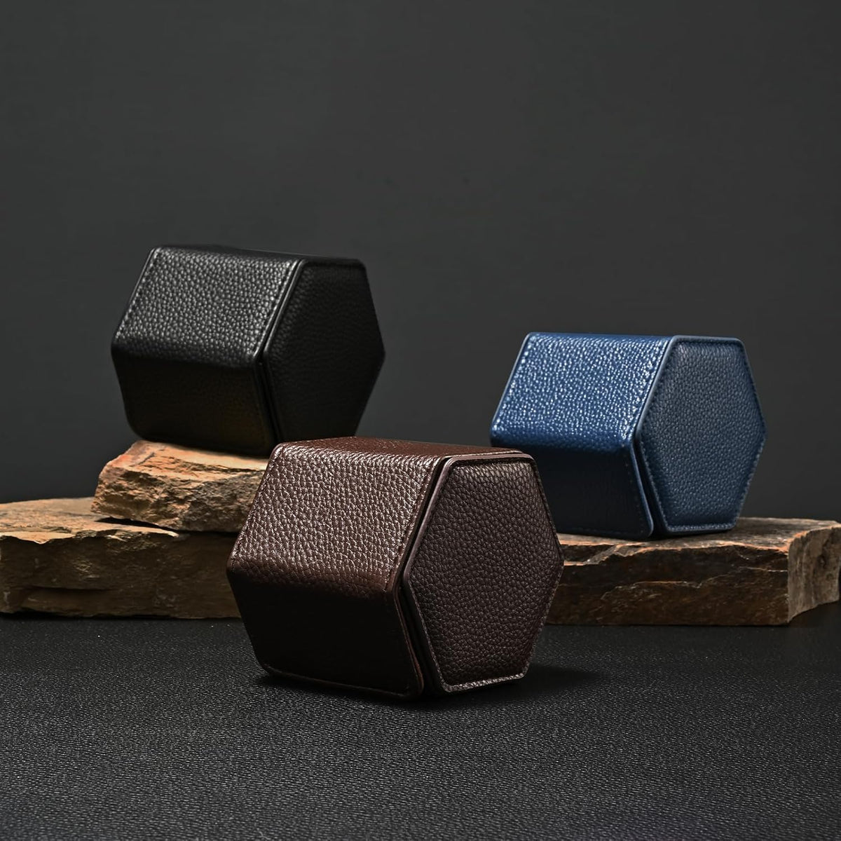 Oirlv Luxury Hexagonal Leather Watch Travel Case Single Watch Box for Men Portable Jewelry Storage Roll Organizer(1-Slot,Brown)