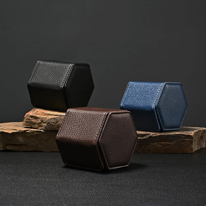 Oirlv Luxury Hexagonal Leather Watch Travel Case Single Watch Box for Men Portable Jewelry Storage Roll Organizer(1-Slot,Brown)
