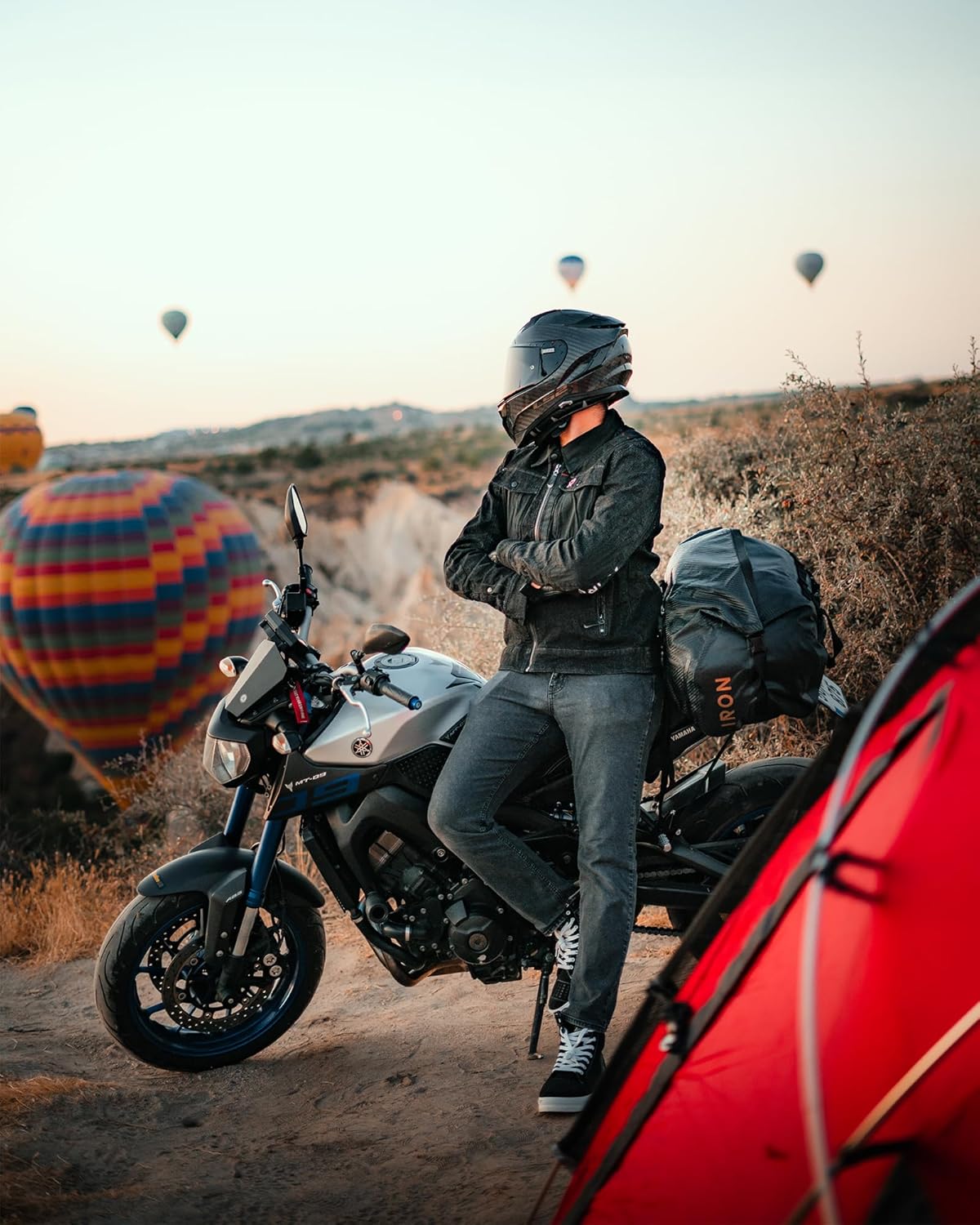 IRON JIA'S Motorcycle Dry Bag - Waterproof Duffle & Luggage Tail Bag Saddle Bags with Roll Top Closure, Shoulder Straps, Inner Pocket and Mesh Pocket (Carbon Fiber, 30L)