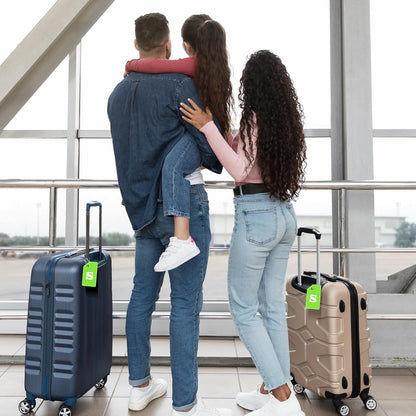 8 Pcs Luggage Tags for Suitcases, 26 Initial Letter Travel Luggage Baggage Identification Labels ID Tags Fully Bendable Tags with Stainless Steel Loop (Letter S, Green)