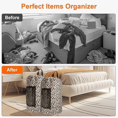 Laundry Bag Backpack Durable Laundry Bag with Shoulder Straps and Mesh Pockets Portable Laundry Dirty Clothes Hamper Bag for College Dorm (Leopard Print)