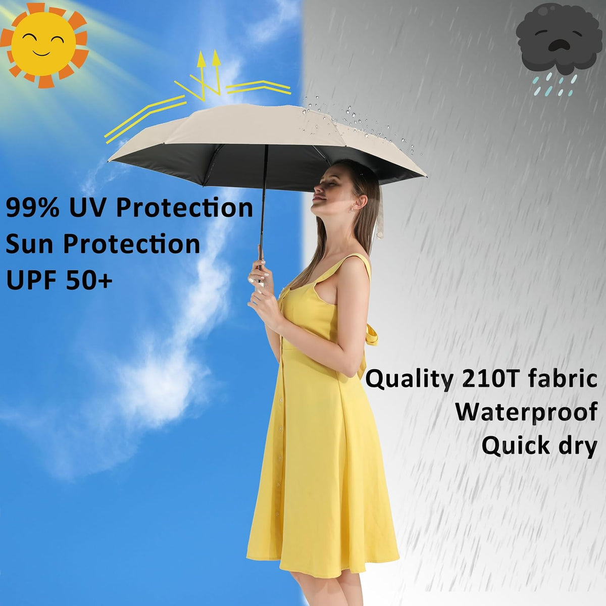 BAODINI Small UV Protection Travel Umbrella Compact for Rain and Sun UPF 50+ 41 inch Portable Umbrella for Women and Men