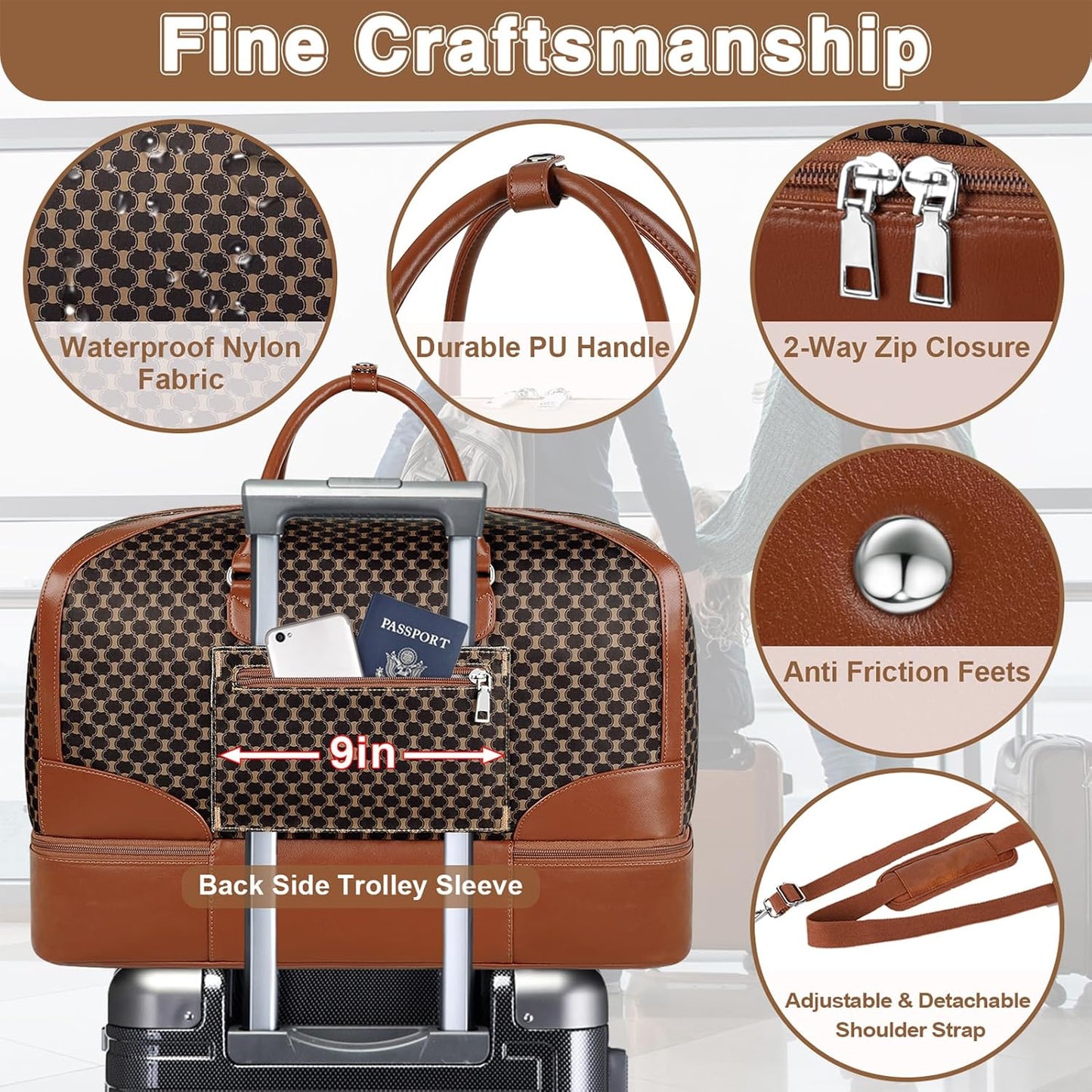 Weekender Bag for Women, Travel Duffel Bag Carry On Overnight Bag with Shoe Compartment Large Nylon Travel Weekend Tote Bag