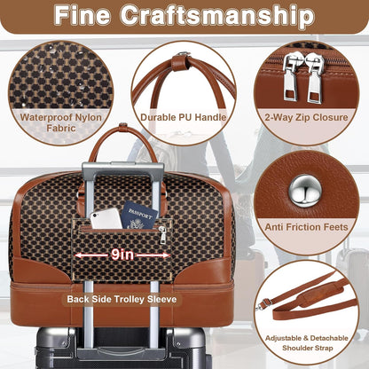 Weekender Bag for Women, Travel Duffel Bag Carry On Overnight Bag with Shoe Compartment Large Nylon Travel Weekend Tote Bag