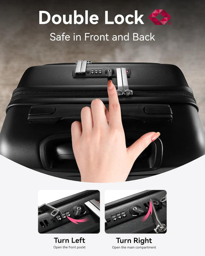 LUGGEX Carry On Luggage 22x14x9 Airline Approved, Polycarbonate Hard Suitcase with Front Pocket (Blue, 20 Inch, 35L)