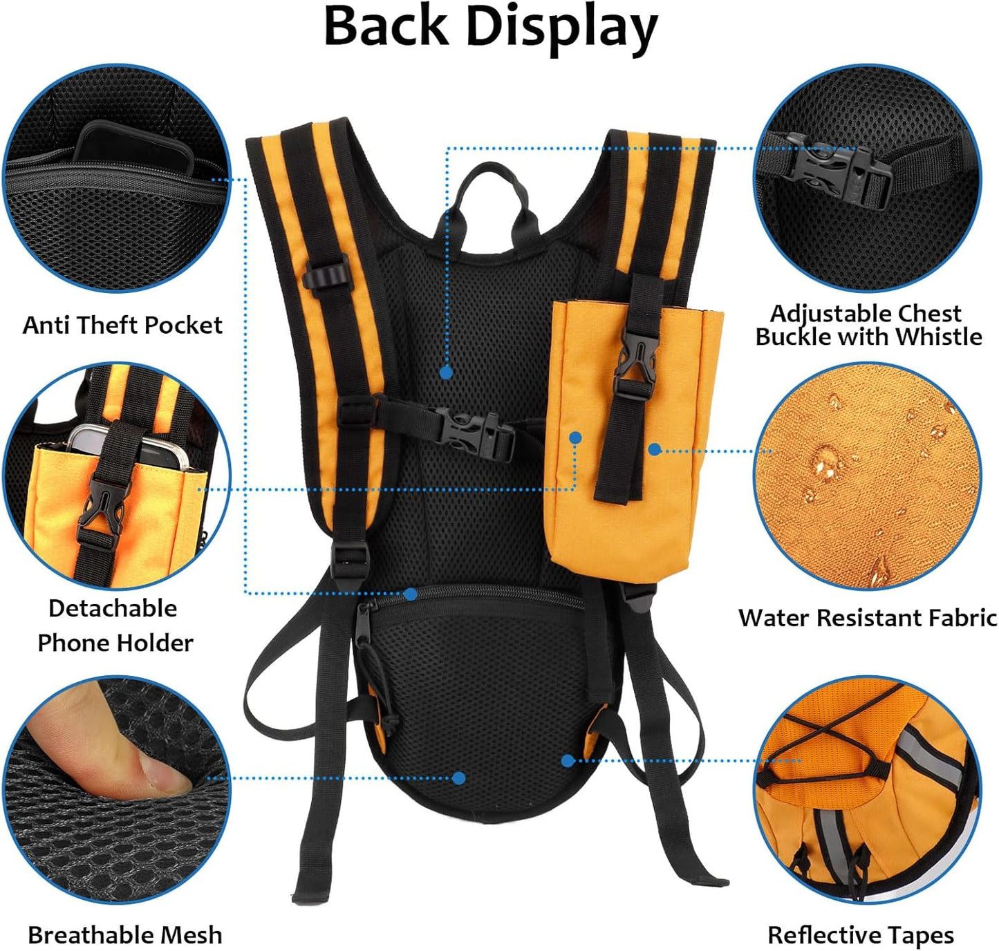 Lightweight Hydration Backpack 2L Water Bladder Pack for Running, Cycling, Hiking – Anti-Theft Water Backpack with Phone Holder, Trekking Pole Holder & Reflective Strips for Men & Women