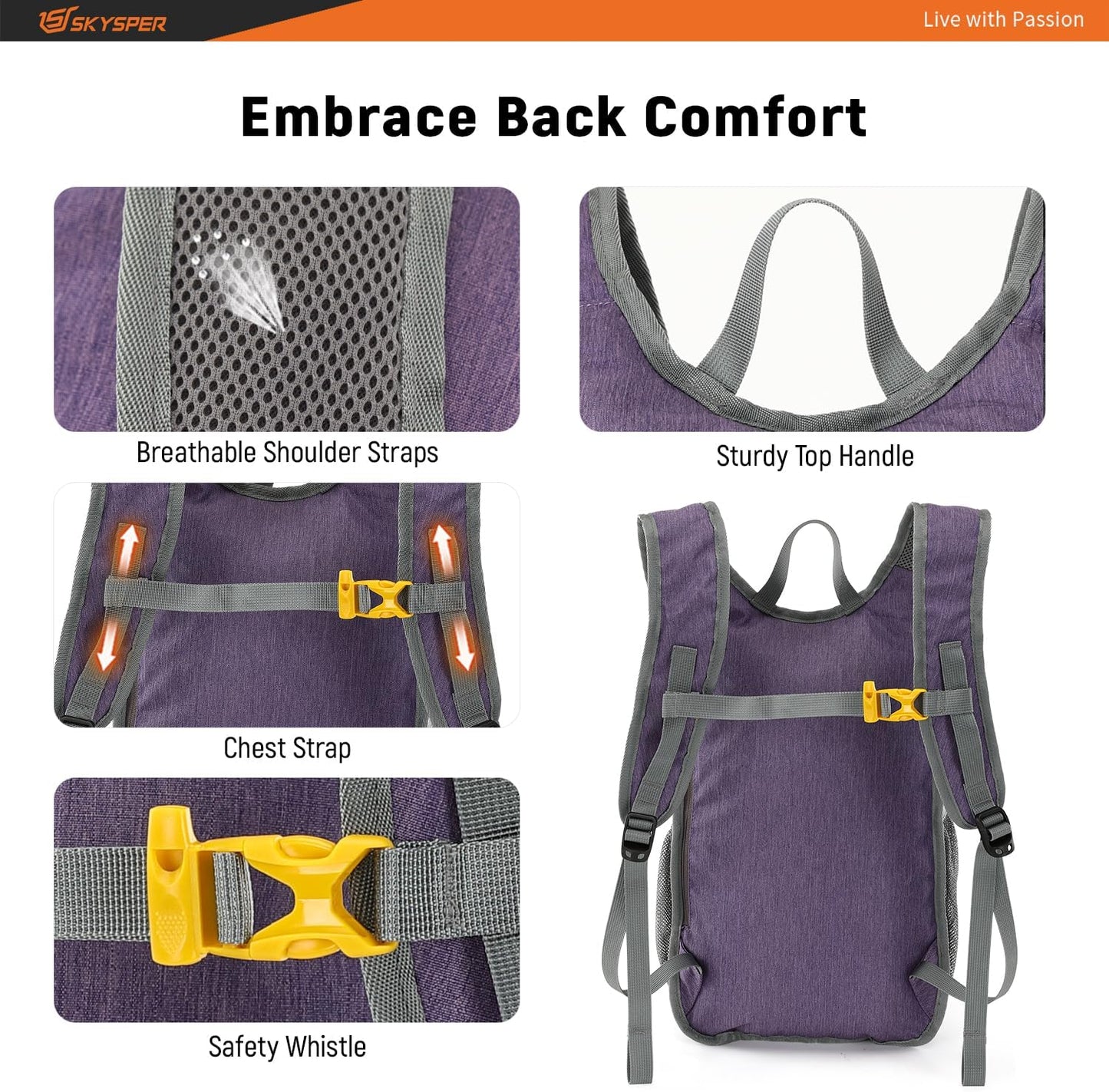 SKYSPER 15L/20L Foldable Hiking Backpack Lightweight Packable Travel Daypack with Chest Strap Small Folding Pack for Walking