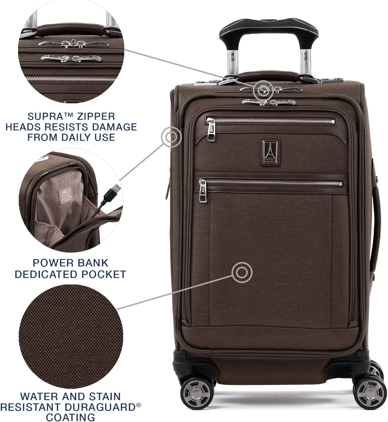Travelpro Platinum Elite Softside Expandable Carry on Luggage, 8 Wheel Spinner Suitcase, USB Port, Suiter, Men and Women, Rich Espresso Brown, Carry On 21-Inch