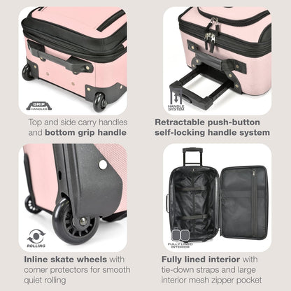 U.S. Traveler Rio Fabric Expandable Carry-on Luggage, Rolling Suitcase, Pink, 2 Wheel Set
