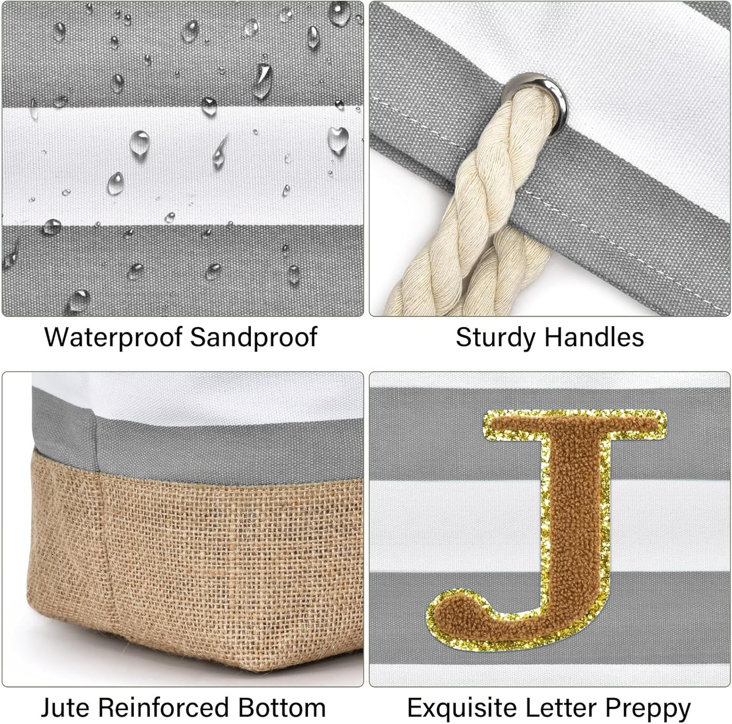 Becokan Beach Bag Initial Beach Tote with Makeup Bag for Travel Work Storage Personalized Birthday Gifts for Women Her