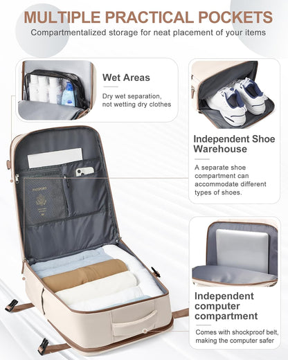 coowoz Travel Backpack Carry On for Women Man Gym Backpacks with Laptop Compartment Mochila de Viaje Teacher Personal Item Backpack Rucksack Airplane Accessories Must Haves Beige Brown