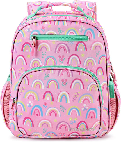 mibasies Girls Backpack 5-8: Lightweight Kids Backpacks for Girls - Girl Bookbag for Elementary School - Rainbow Pink