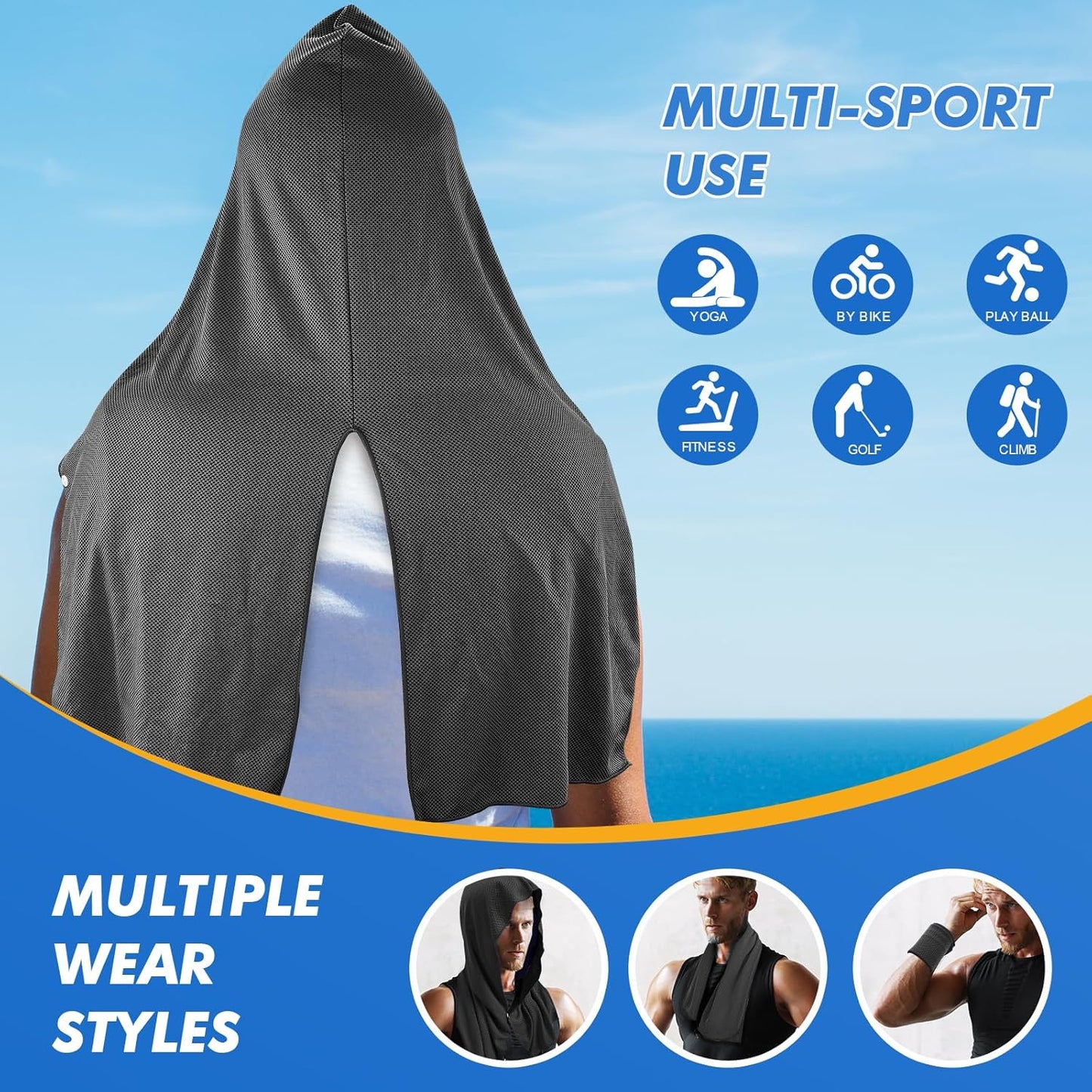 3 Pack Cooling Hoodie Towels for Neck and Face, UPF 50 Sun Protection & Instant Cooling, Ice Towels for Hot Weather, Soft Breathable Towel for Sport, Work Out, Gym, Camping & More Activities