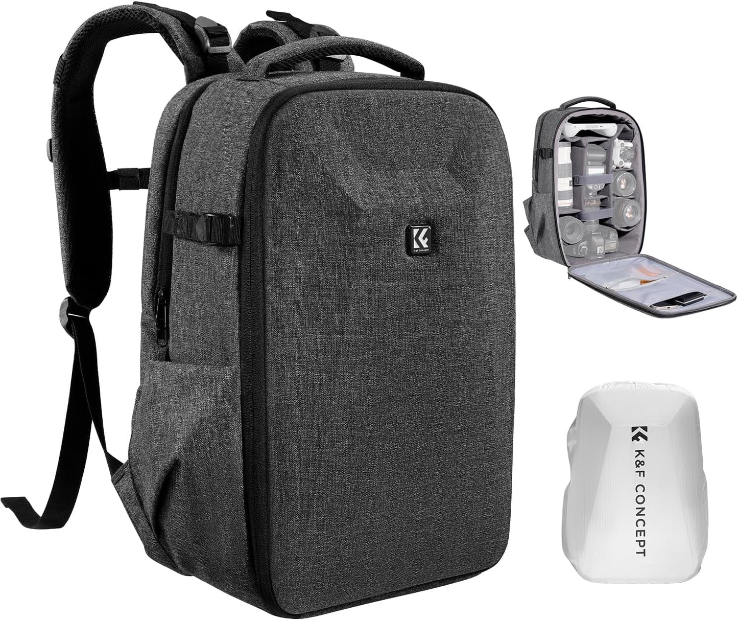 K&F Concept Camera Backpack,Hardshell Photography DSLR Camera Bag with 15-15.6 Inch Laptop Compartment Waterproof Hard Shell Camera Case Compatible with Canon/Nikon/Sony/DJI Mavic Drone