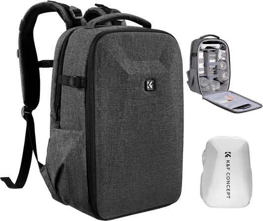 K&F Concept Camera Backpack,Hardshell Photography DSLR Camera Bag with 15-15.6 Inch Laptop Compartment Waterproof Hard Shell Camera Case Compatible with Canon/Nikon/Sony/DJI Mavic Drone