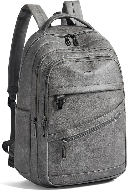 43L Backpack for Women Men - Vegan Leather Backpack Purse Travel Carry-on Bag College Bookbag Work fits 17" Laptop,DimGray