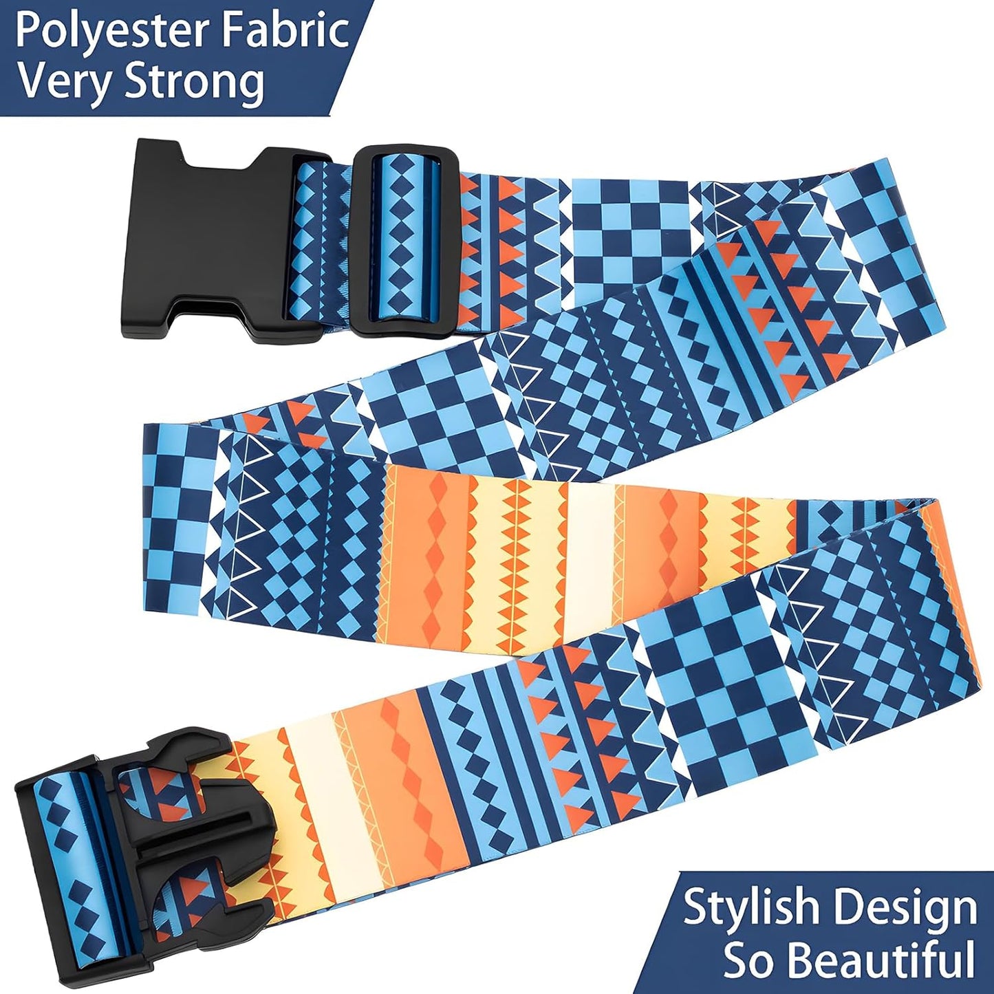 Bohemia Luggage Straps for Suitcases, Adjustable Luggage Travel Belts to Keep Luggage Security While Travel, Strong Polyester Fabric, Easy-to-Recognize Stylish Design Travel Accessories, 2 Pack