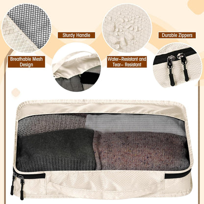 5 Pcs Packing Cubes for Suitcase Large Travel Cubes Carry on Luggage Organizer Bags for Clothes Accessories(S,Khaki)